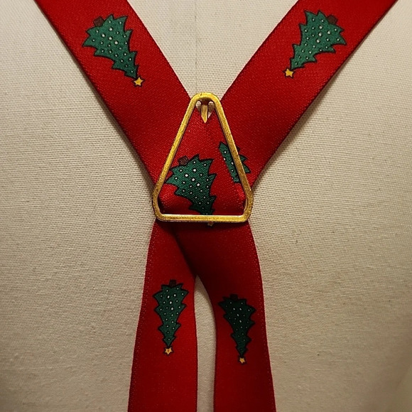 Red Holiday Christmas Tree Suspenders Elastic Adjustable CAS West Germany OS - Picture 6 of 7